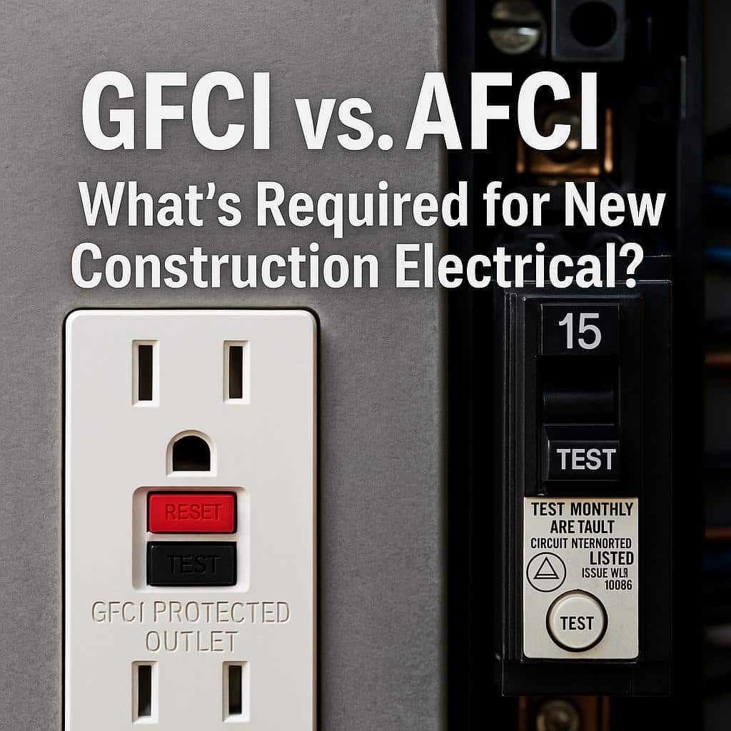 GFCI vs. AFCI: Whatβs Required for New Construction Electrical? 1 GFCI vs. AFCI Requirements for New Construction